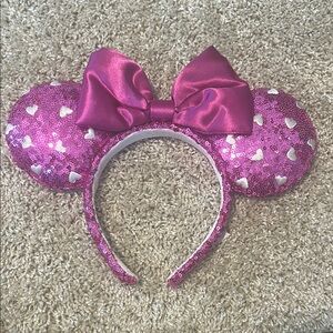 Pink Sequin Mouse Ears Headband with Bow